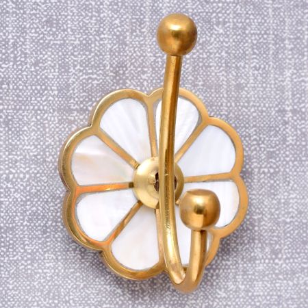 Double End Mother of Pearl Gold Brass Coat Hook